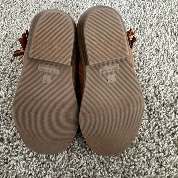 Old Navy Toddler Brown Suede Ankle Boots Side Zip Fringe Ankle Boots Size 7 - Picture 9 of 10